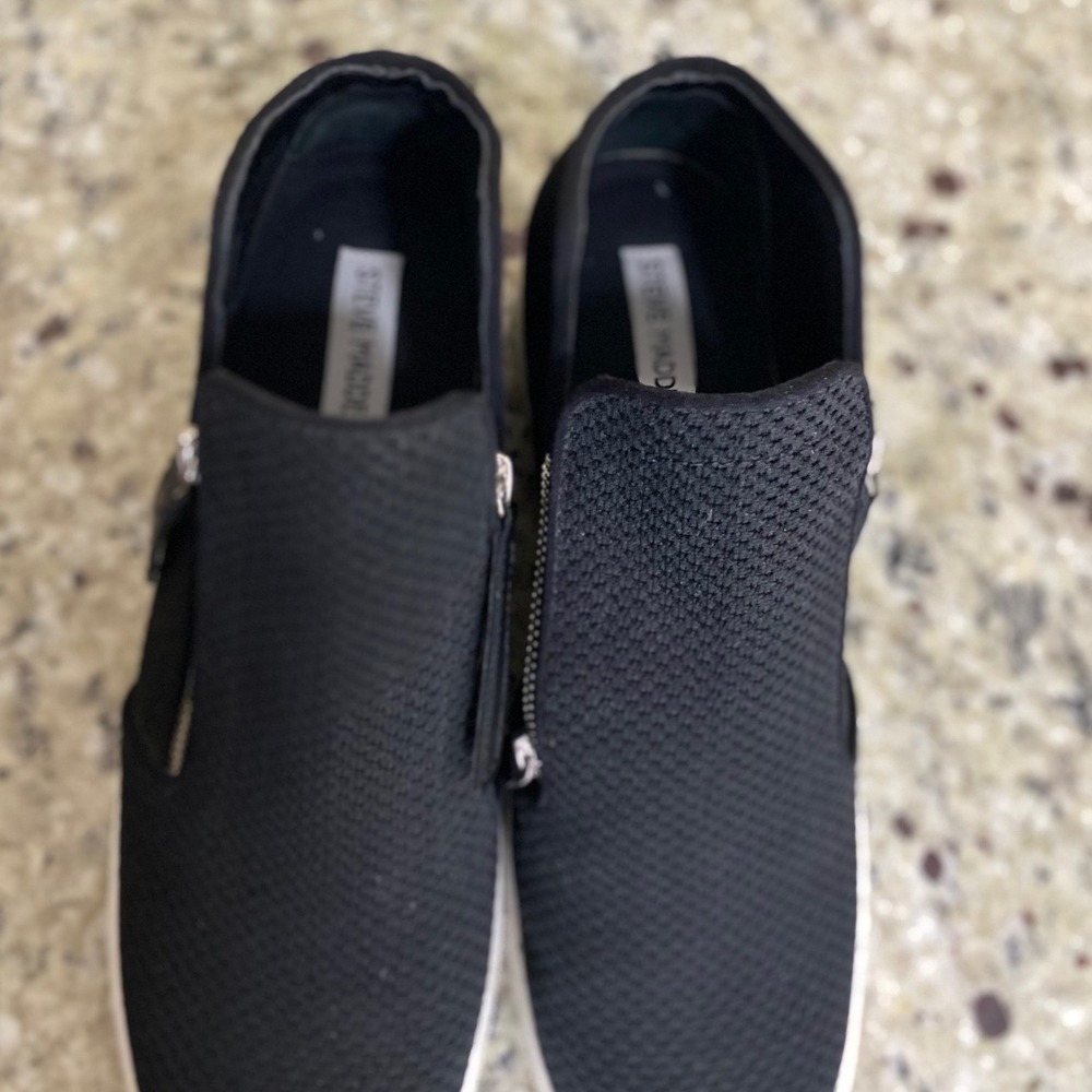 Steve Madden Black Knit Hidden Wedge High Top Sneakers Side Zip Womens - Picture 6 of 6